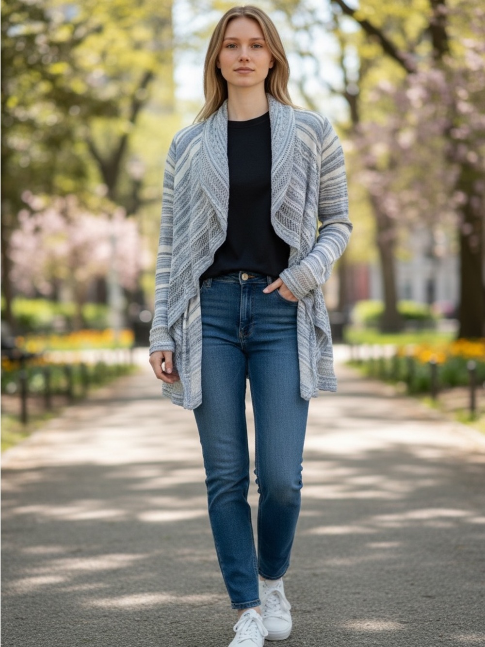 🤍 ANTHROPOLOGY Knitted and Knotted Striped Open-Front Cardigan